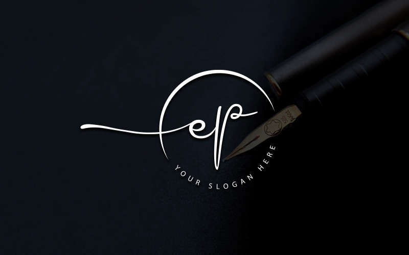Calligraphy Studio Style EP Letter Logo Design Logo Template