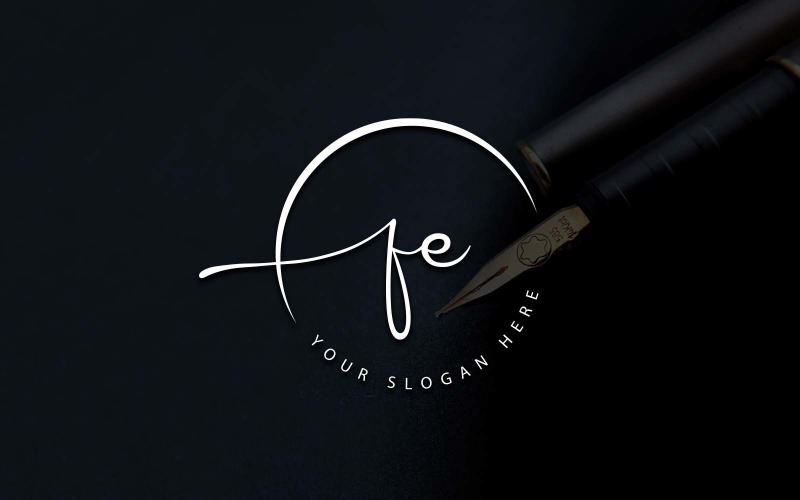 Calligraphy Studio Style FE Letter Logo Design Logo Template