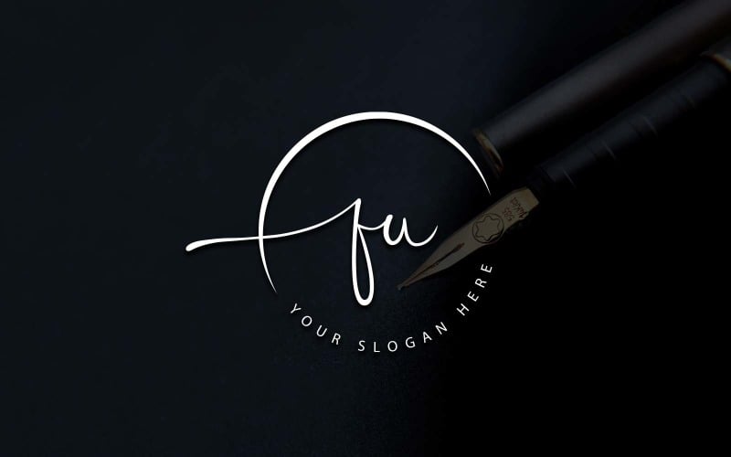 Calligraphy Studio Style FU Letter Logo Design Logo Template