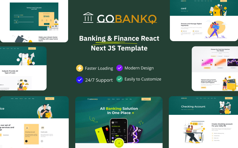 Gobank- Banking & Finance React Next JS Taiwind CSS Template Website Template