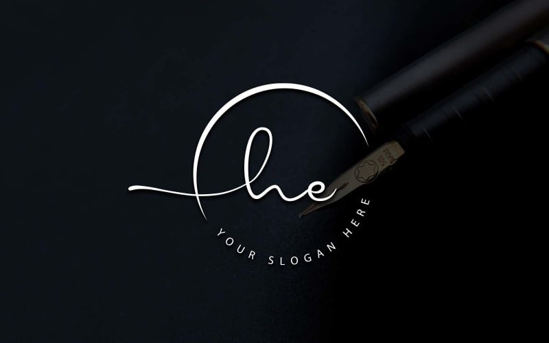 Calligraphy Studio Style HE Letter Logo Design Logo Template