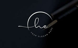 Calligraphy Studio Style HE Letter Logo Design