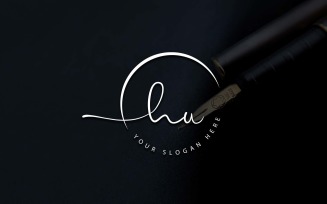 Calligraphy Studio Style HU Letter Logo Design