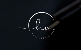 Calligraphy Studio Style HV Letter Logo Design