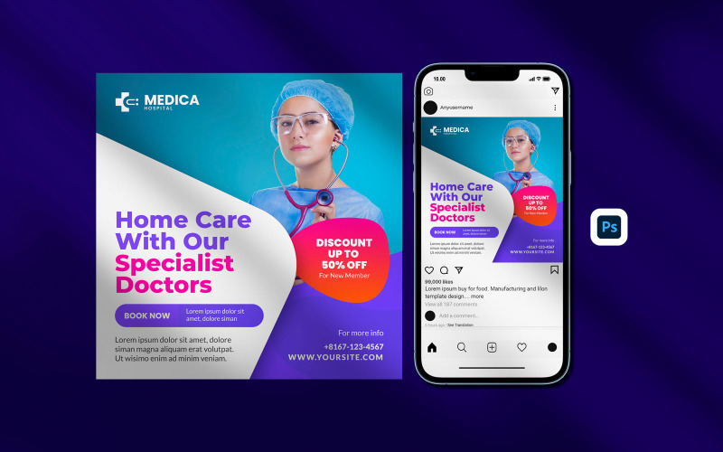 Instagram Posts Template - Medical Healthcare Flyer Template for Instagram Social Media