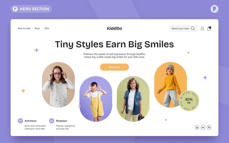KiddDo - Kids Fashion Hero Section Figma Template UI Element