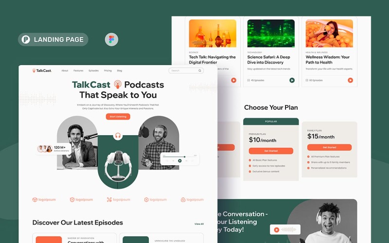 TalkCast - Podcast Landing Page UI Element
