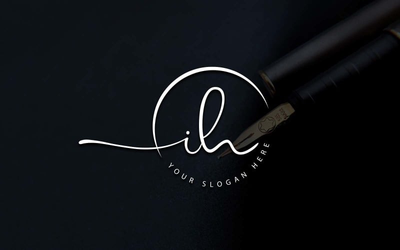 Calligraphy Studio Style IH Letter Logo Design Logo Template