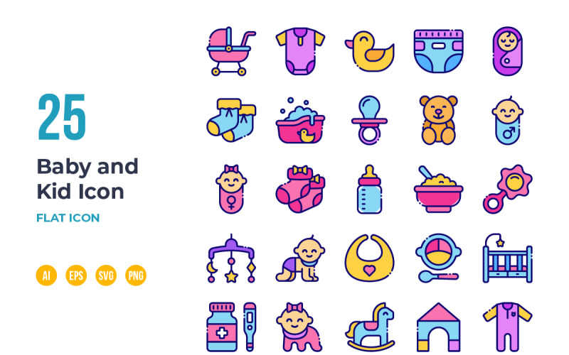 Baby and Kid icon set in flat style design Icon Set