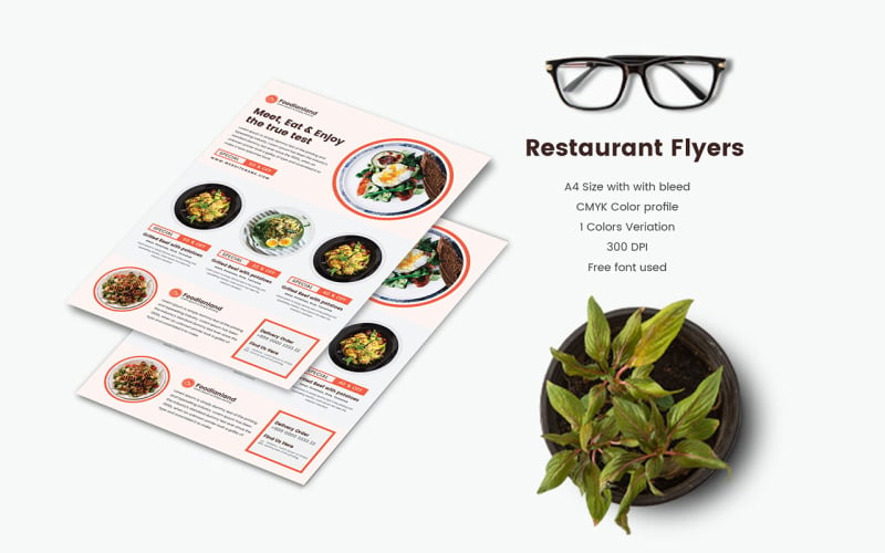 Food Restaurant Flyer Template For promoting Restaurant services company Corporate Identity