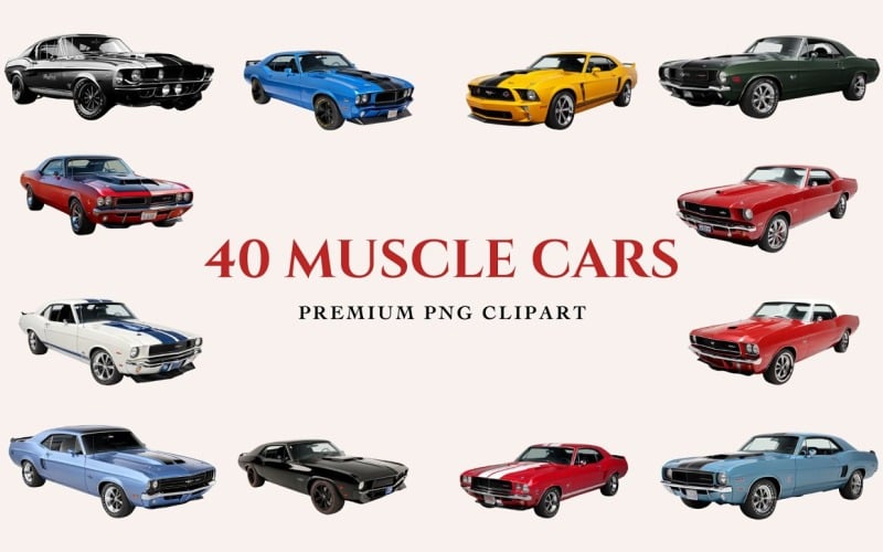 40 Muscle Cars Premium PNG Clipart Background