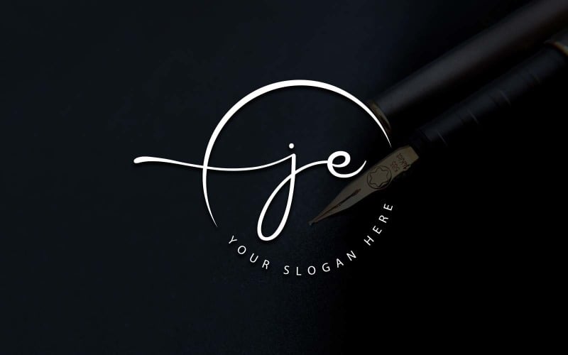 Calligraphy Studio Style JE Letter Logo Design Logo Template