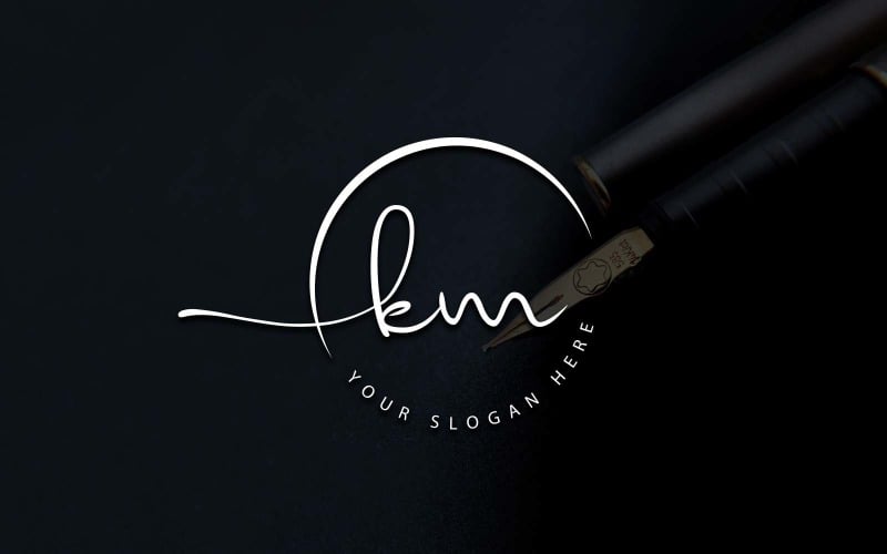 Calligraphy Studio Style KM Letter Logo Design Logo Template