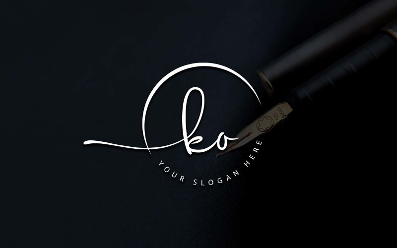 Calligraphy Studio Style KO Letter Logo Design Logo Template