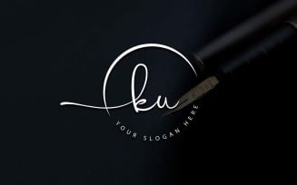 Calligraphy Studio Style KU Letter Logo Design