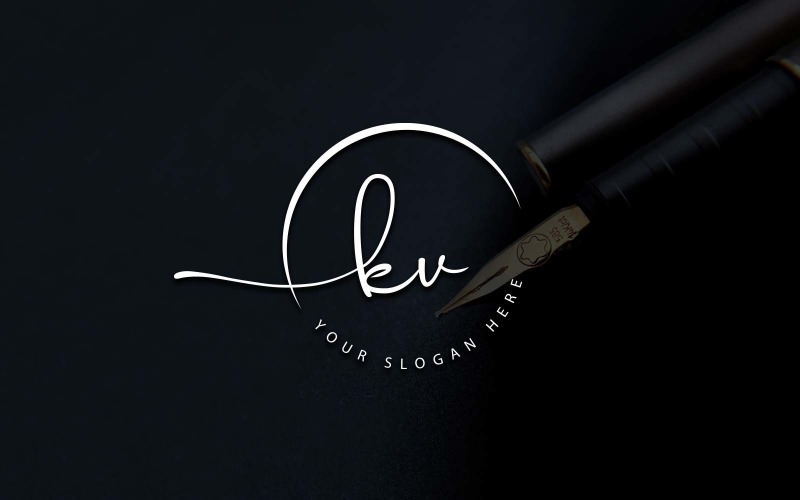 Calligraphy Studio Style KV Letter Logo Design Logo Template