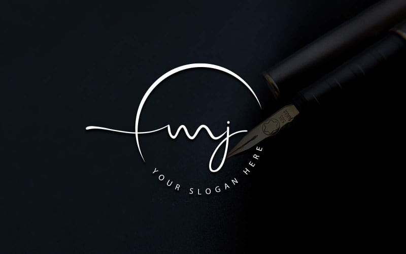 Calligraphy Studio Style MJ Letter Logo Design Logo Template