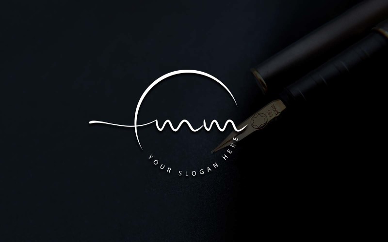 Calligraphy Studio Style MM Letter Logo Design Logo Template