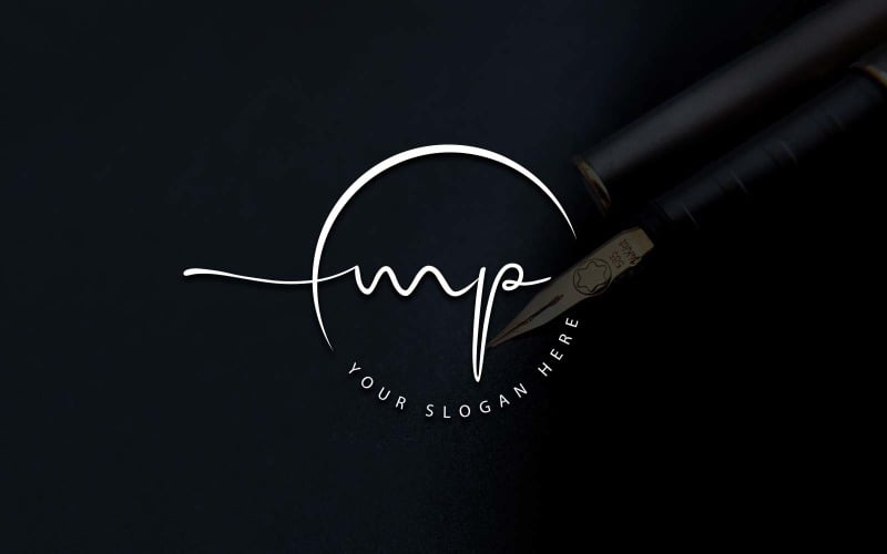 Calligraphy Studio Style MP Letter Logo Design Logo Template
