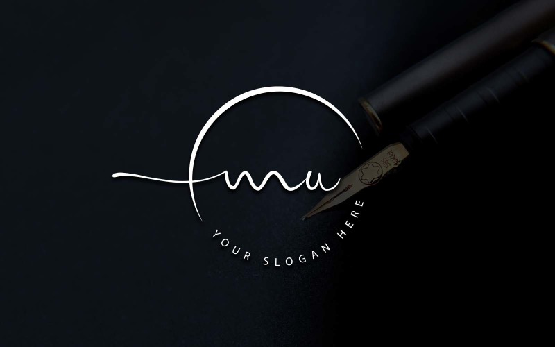 Calligraphy Studio Style MU Letter Logo Design Logo Template
