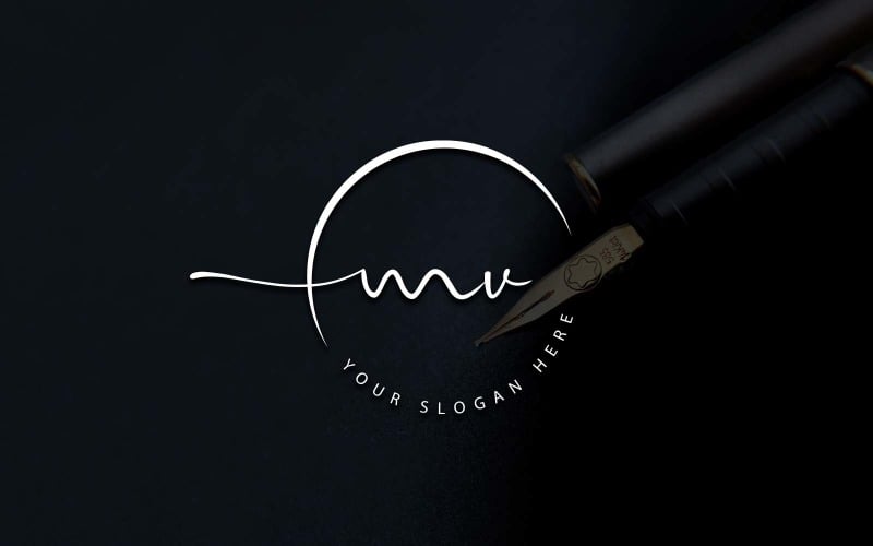 Calligraphy Studio Style MV Letter Logo Design Logo Template