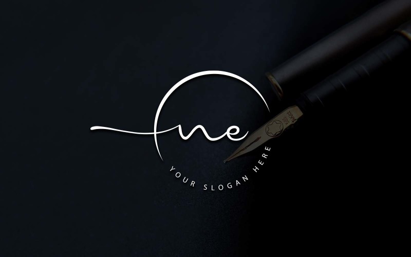 Calligraphy Studio Style NE Letter Logo Design Logo Template