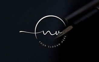 Calligraphy Studio Style NV Letter Logo Design