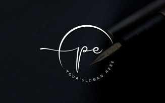 Calligraphy Studio Style PE Letter Logo Design