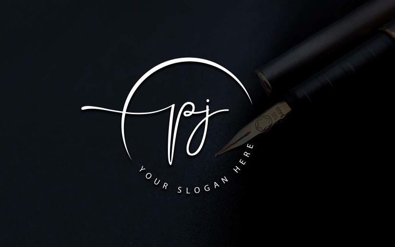 Calligraphy Studio Style PJ Letter Logo Design Logo Template