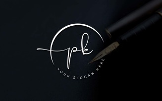 Calligraphy Studio Style PK Letter Logo Design