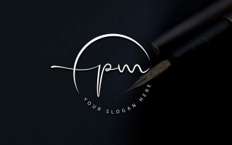 Calligraphy Studio Style PM Letter Logo Design