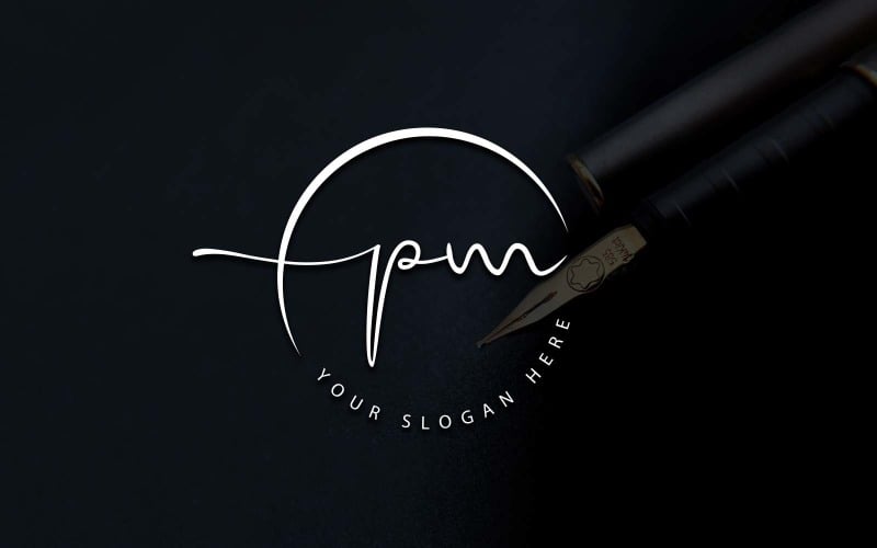 Calligraphy Studio Style PM Letter Logo Design Logo Template