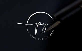 Calligraphy Studio Style PY Letter Logo Design