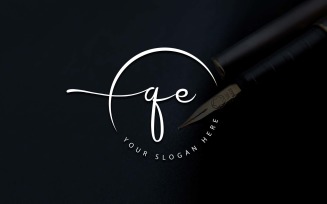 Calligraphy Studio Style QE Letter Logo Design