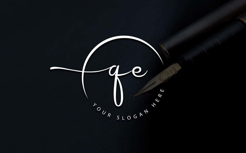 Calligraphy Studio Style QE Letter Logo Design Logo Template
