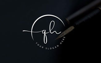 Calligraphy Studio Style QH Letter Logo Design