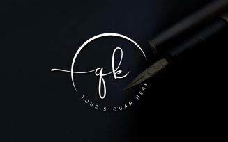 Calligraphy Studio Style QK Letter Logo Design