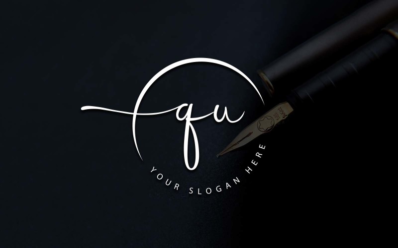 Calligraphy Studio Style QU Letter Logo Design Logo Template