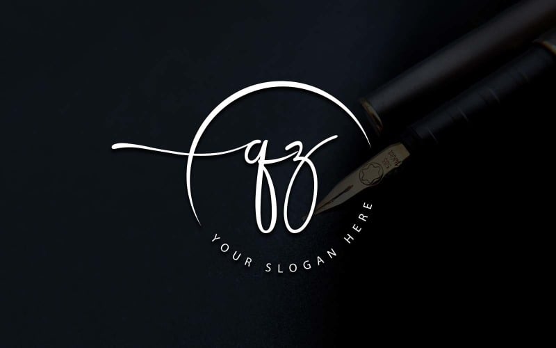 Calligraphy Studio Style QZ Letter Logo Design Logo Template