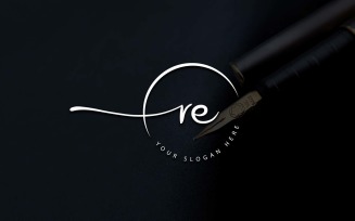 Calligraphy Studio Style RE Letter Logo Design