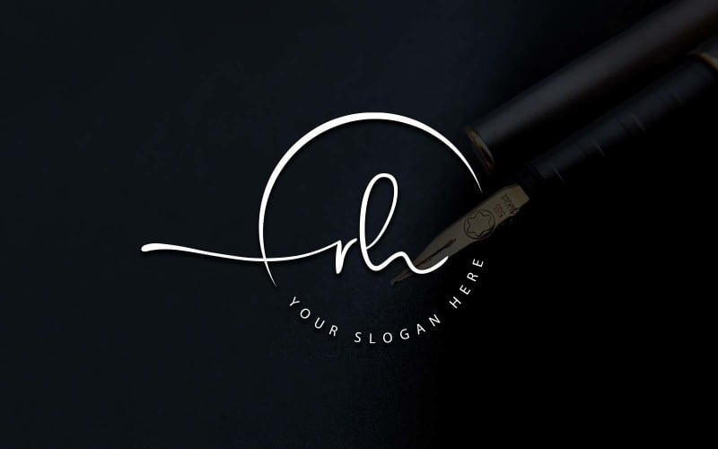 Calligraphy Studio Style RH Letter Logo Design Logo Template