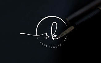 Calligraphy Studio Style SK Letter Logo Design