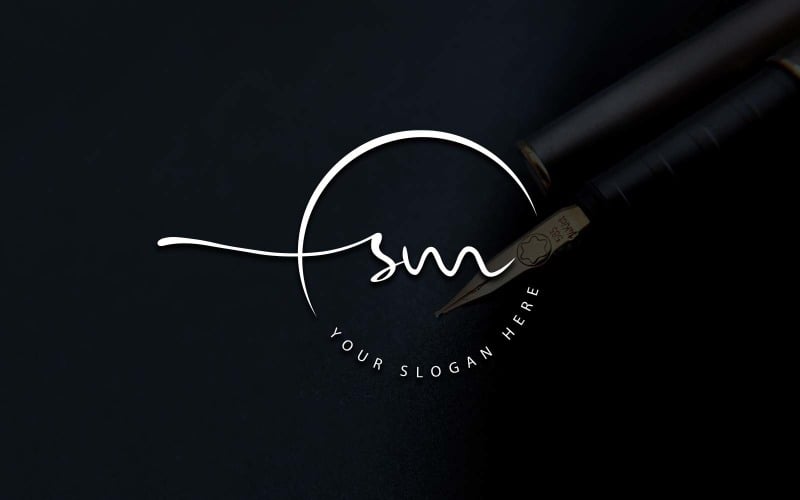 Calligraphy Studio Style SM Letter Logo Design Logo Template