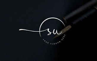 Calligraphy Studio Style SU Letter Logo Design