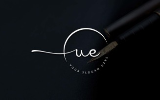 Calligraphy Studio Style UE Letter Logo Design
