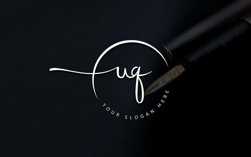 Calligraphy Studio Style UQ Letter Logo Design Logo Template