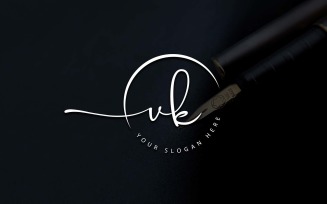 Calligraphy Studio Style VK Letter Logo Design