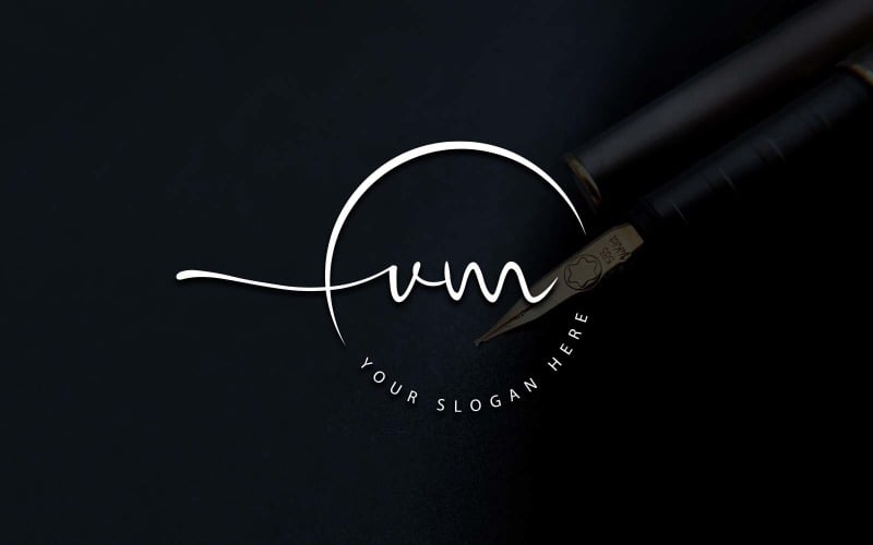 Calligraphy Studio Style VM Letter Logo Design Logo Template