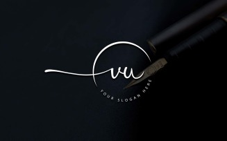 Calligraphy Studio Style VU Letter Logo Design