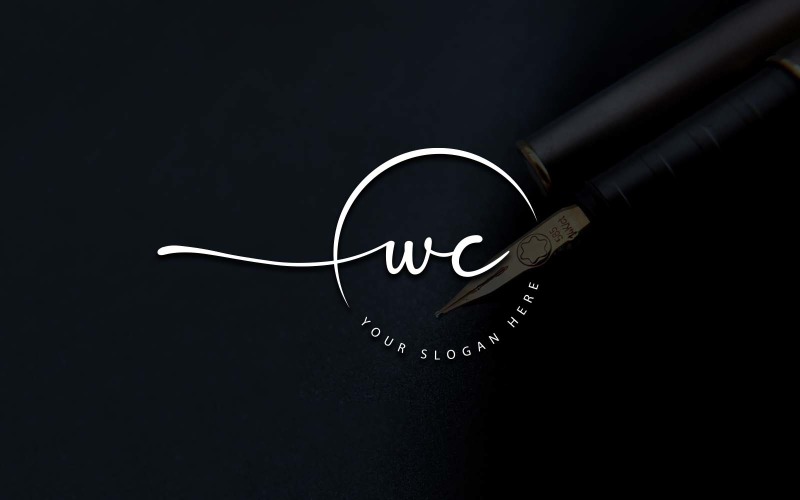 Calligraphy Studio Style WC Letter Logo Design Logo Template